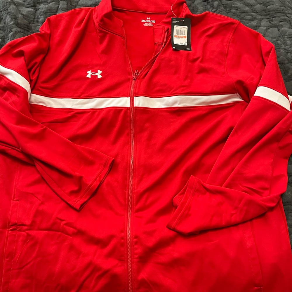Under Armour Men's Red Windbreaker with White Stripe